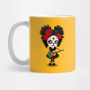 Sugar Skull Girl Playing Cameroon Flag Guitar Mug